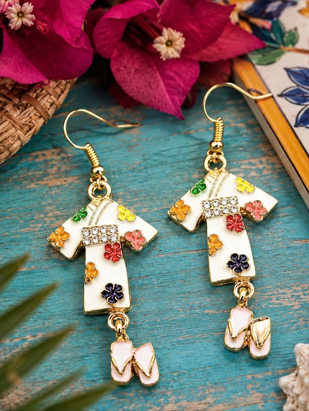 BETSEY JOHNSON RHINESTONE ORIENTAL KIMONO EARRINGS